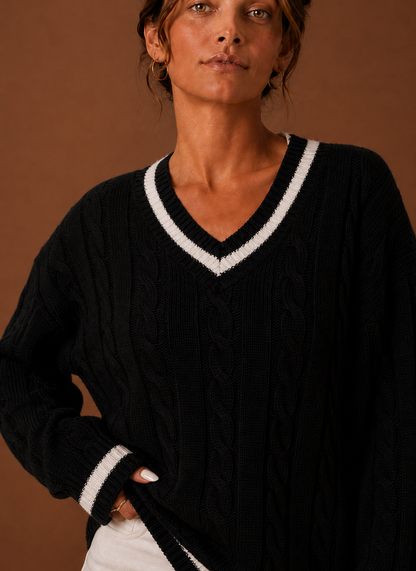 Marlette | Women's Cable Knit V-Neck Long Sleeve Jumper