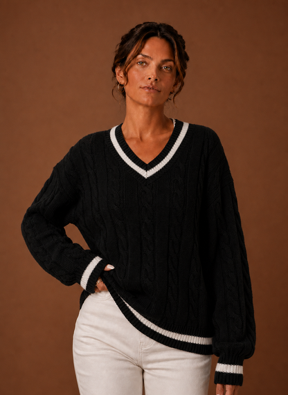 Marlette | Women's Cable Knit V-Neck Long Sleeve Jumper