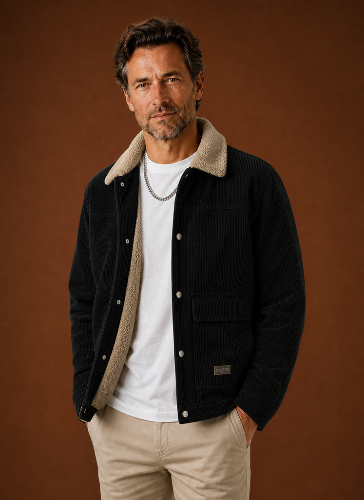 Areleon | Men's Sherpa Lined Corduroy Snap Front Winter Jacket