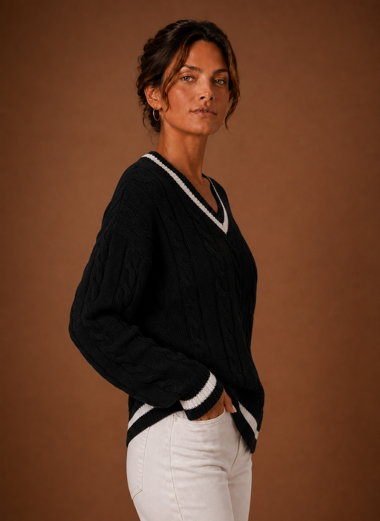 Marlette | Women's Cable Knit V-Neck Long Sleeve Jumper