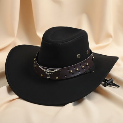 Suede Western Cowboy Hats with Bull Head Band