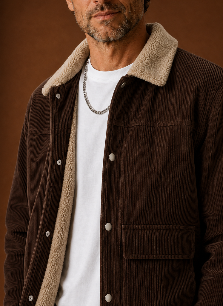 Areleon | Men's Sherpa Lined Corduroy Snap Front Winter Jacket