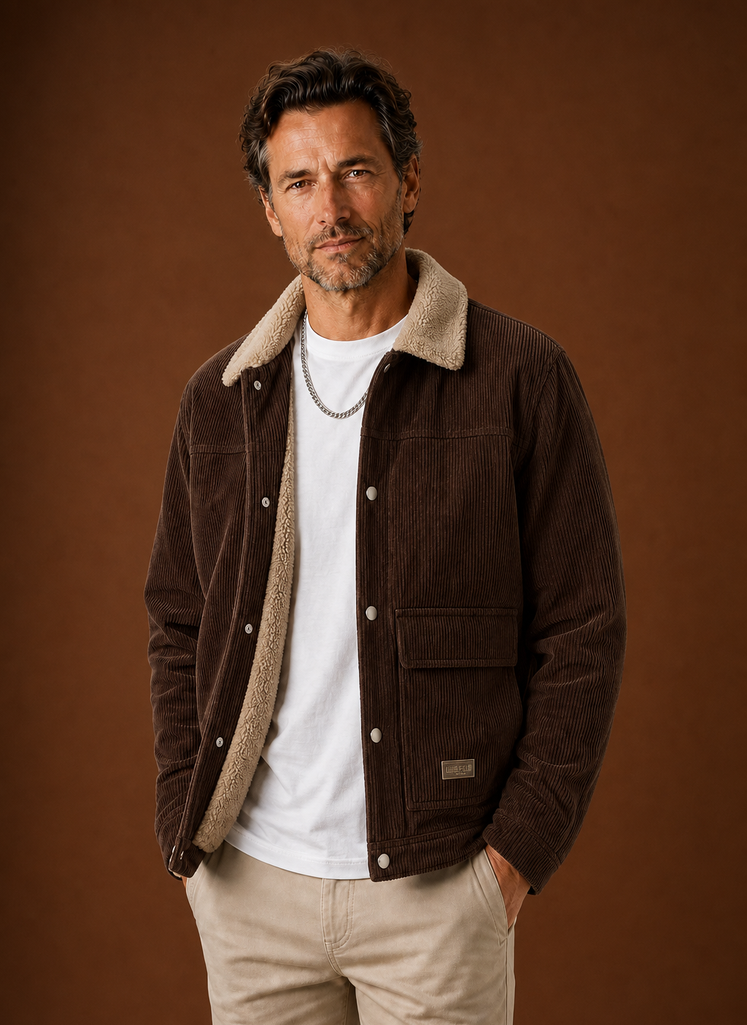 Areleon | Men's Sherpa Lined Corduroy Snap Front Winter Jacket