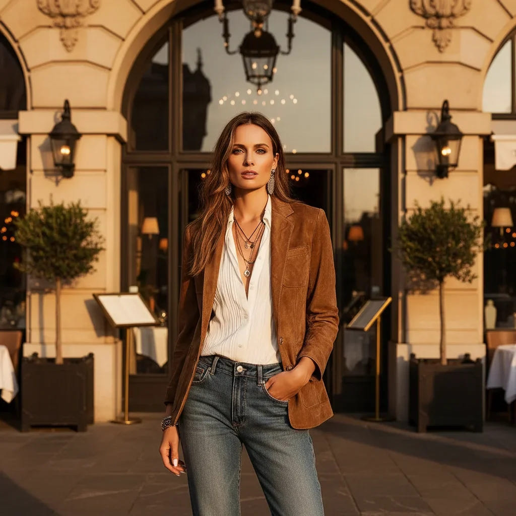 Effie | Women's Brown Single-Breasted Notch Lapel Patch Pocket Blazer