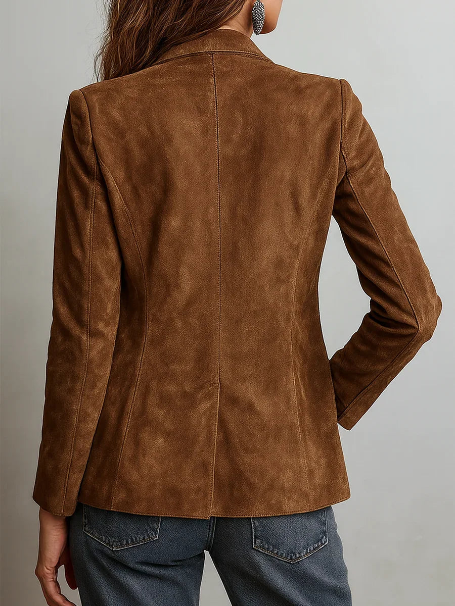 Effie | Women's Brown Single-Breasted Notch Lapel Patch Pocket Blazer