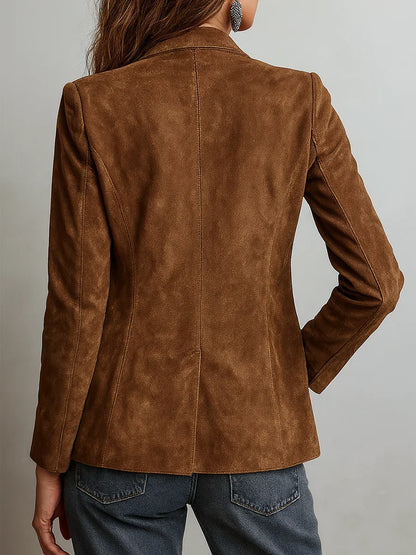 Effie | Women's Brown Single-Breasted Notch Lapel Patch Pocket Blazer