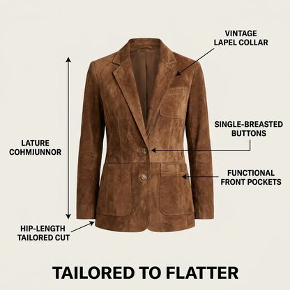 Effie | Women's Brown Single-Breasted Notch Lapel Patch Pocket Blazer