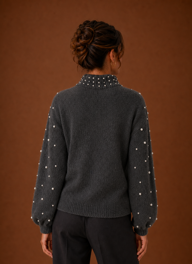 Isabeau | Women's Knit Pearl Embellished Turtleneck Sweater