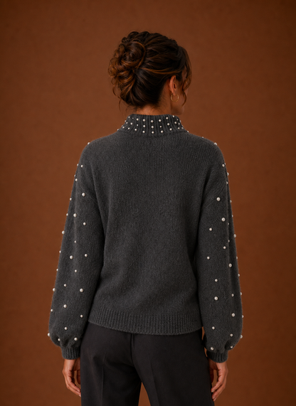 Isabeau | Women's Knit Pearl Embellished Turtleneck Sweater