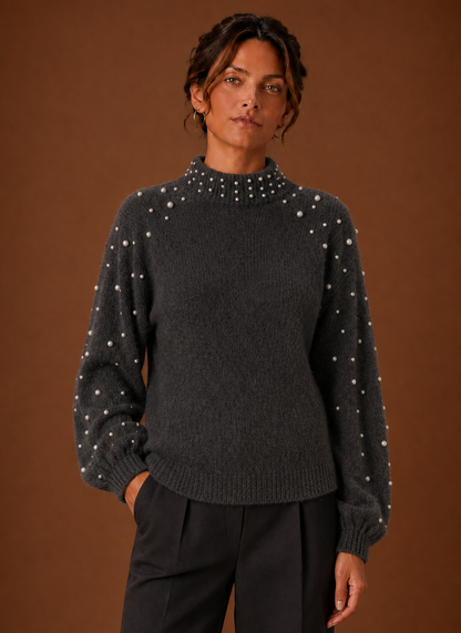 Isabeau | Women's Knit Pearl Embellished Turtleneck Sweater