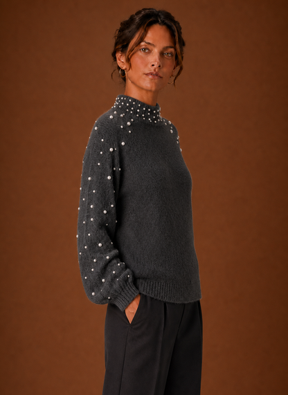 Isabeau | Women's Knit Pearl Embellished Turtleneck Sweater