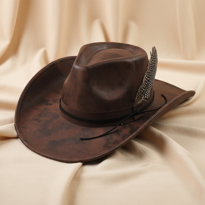 Wide Brim Cowboy Hats with Feather Detail
