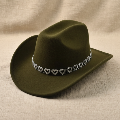 Wide Brim Cowboy Hats with Rhinestone Heart Band