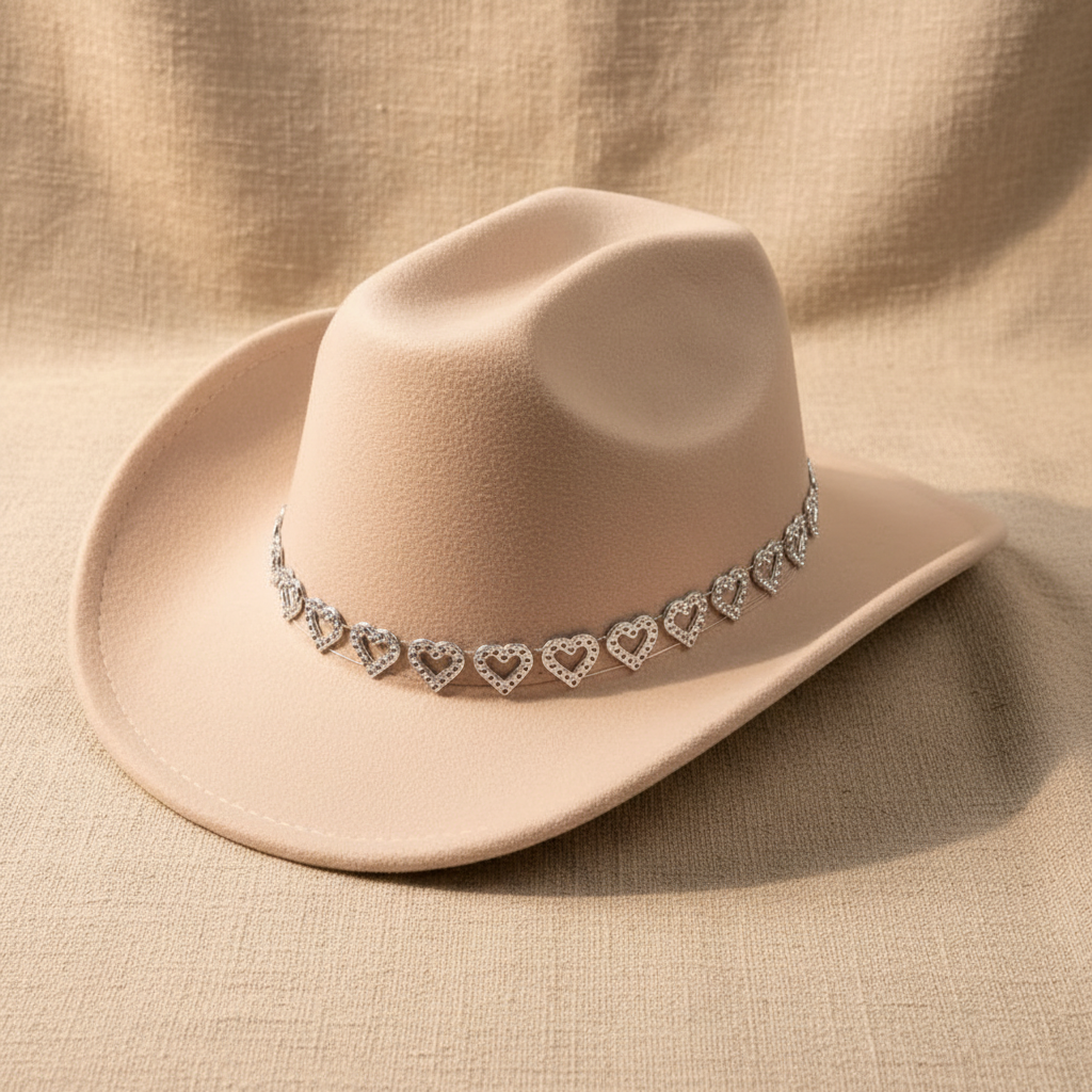 Wide Brim Cowboy Hats with Rhinestone Heart Band