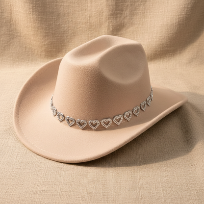 Wide Brim Cowboy Hats with Rhinestone Heart Band