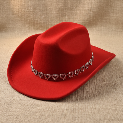 Wide Brim Cowboy Hats with Rhinestone Heart Band
