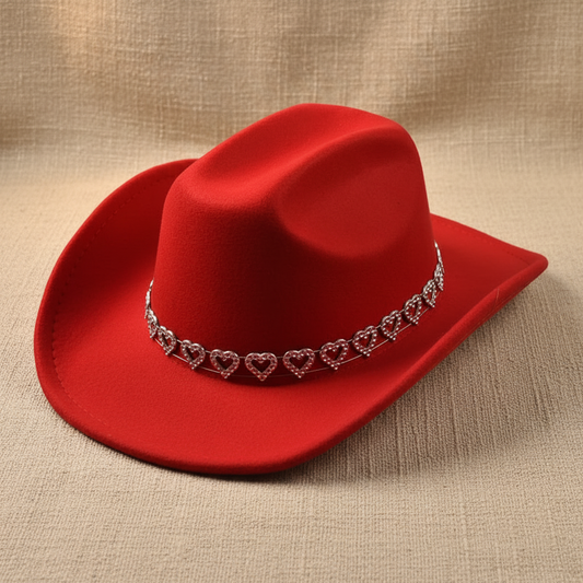 Wide Brim Cowboy Hats with Rhinestone Heart Band