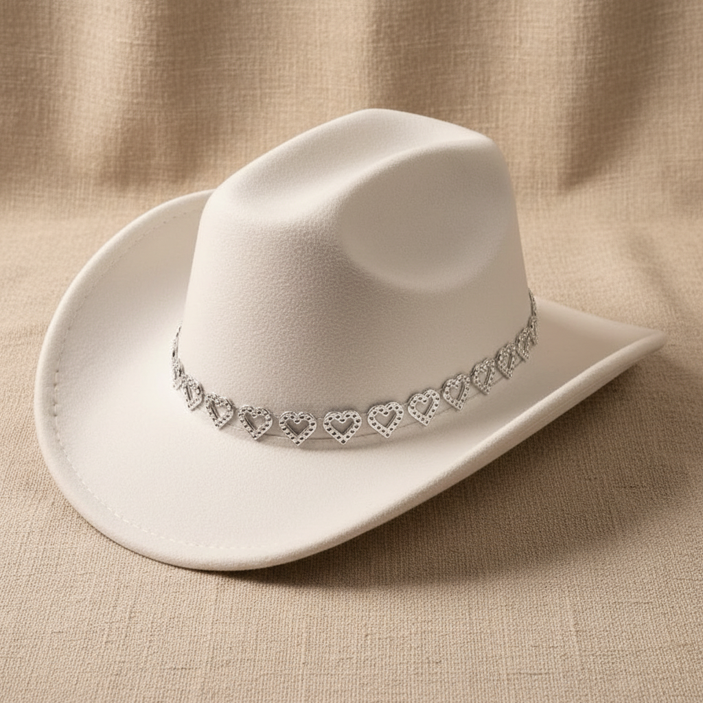 Wide Brim Cowboy Hats with Rhinestone Heart Band