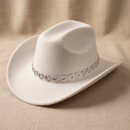 Wide Brim Cowboy Hats with Rhinestone Heart Band