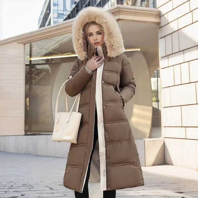 Edna | Women's Warm Fur Hood Quilted Puffer Long Winter Coat