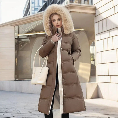 Edna | Women's Warm Fur Hood Quilted Puffer Long Winter Coat