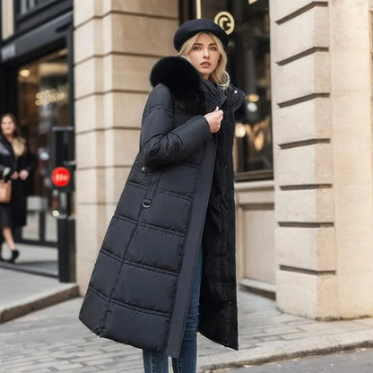 Edna | Women's Warm Fur Hood Quilted Puffer Long Winter Coat