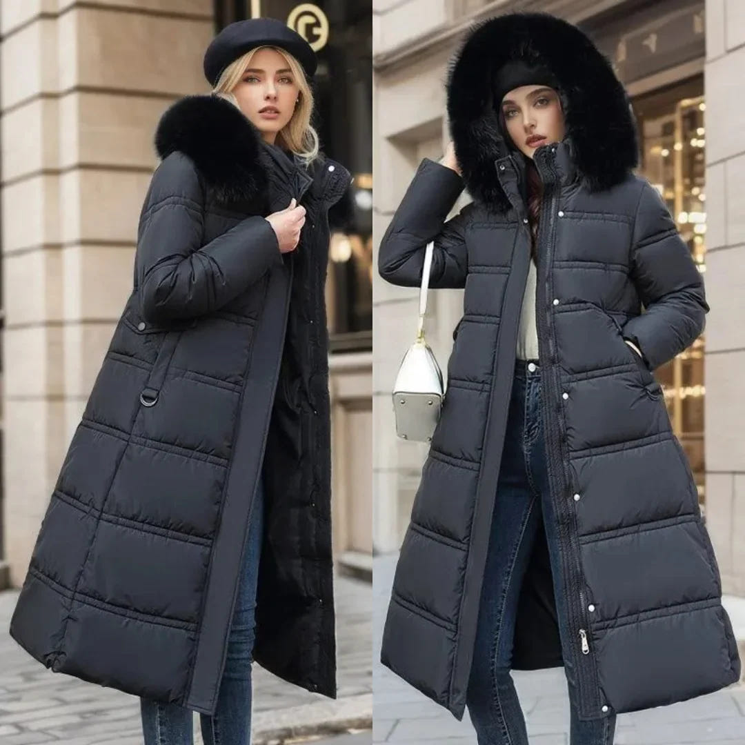 Edna | Women's Warm Fur Hood Quilted Puffer Long Winter Coat