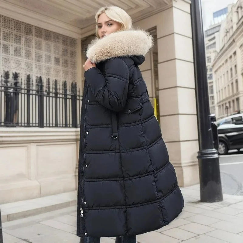 Edna | Women's Warm Fur Hood Quilted Puffer Long Winter Coat