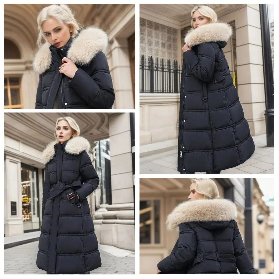 Edna | Women's Warm Fur Hood Quilted Puffer Long Winter Coat