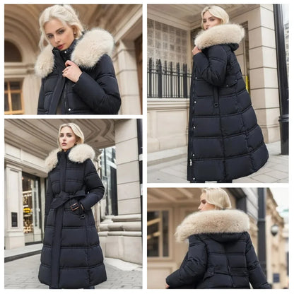 Edna | Women's Warm Fur Hood Quilted Puffer Long Winter Coat