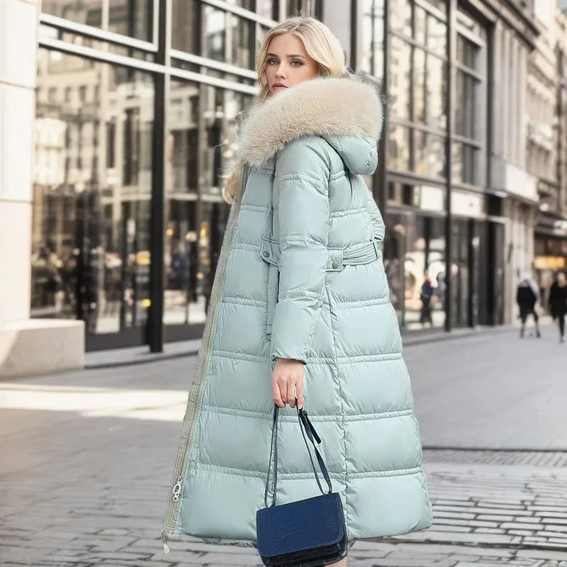 Edna | Women's Warm Fur Hood Quilted Puffer Long Winter Coat