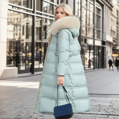 Edna | Women's Warm Fur Hood Quilted Puffer Long Winter Coat