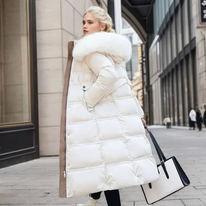 Edna | Women's Warm Fur Hood Quilted Puffer Long Winter Coat