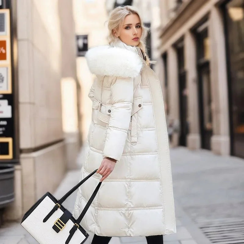 Edna | Women's Warm Fur Hood Quilted Puffer Long Winter Coat