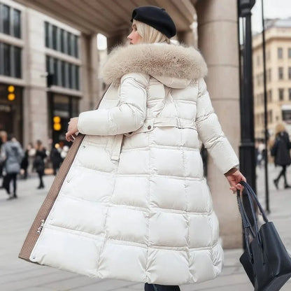 Edna | Women's Warm Fur Hood Quilted Puffer Long Winter Coat