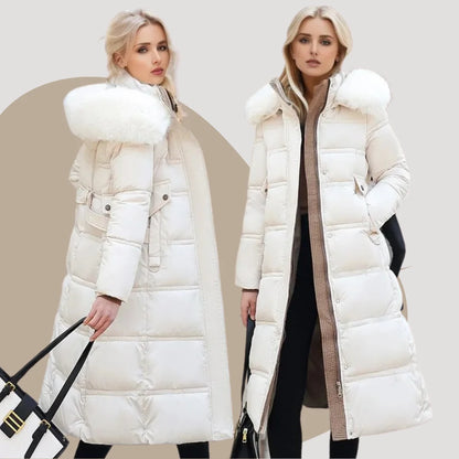 Edna | Women's Warm Fur Hood Quilted Puffer Long Winter Coat