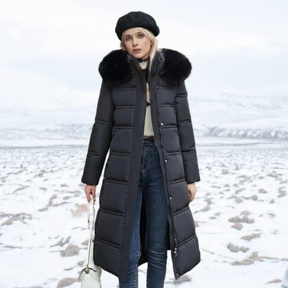 Edna | Women's Warm Fur Hood Quilted Puffer Long Winter Coat