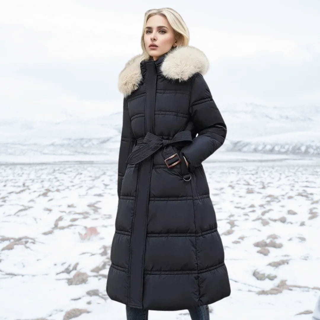 Edna | Women's Warm Fur Hood Quilted Puffer Long Winter Coat
