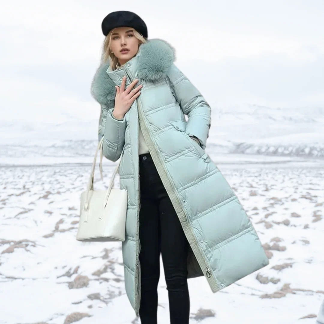 Edna | Women's Warm Fur Hood Quilted Puffer Long Winter Coat