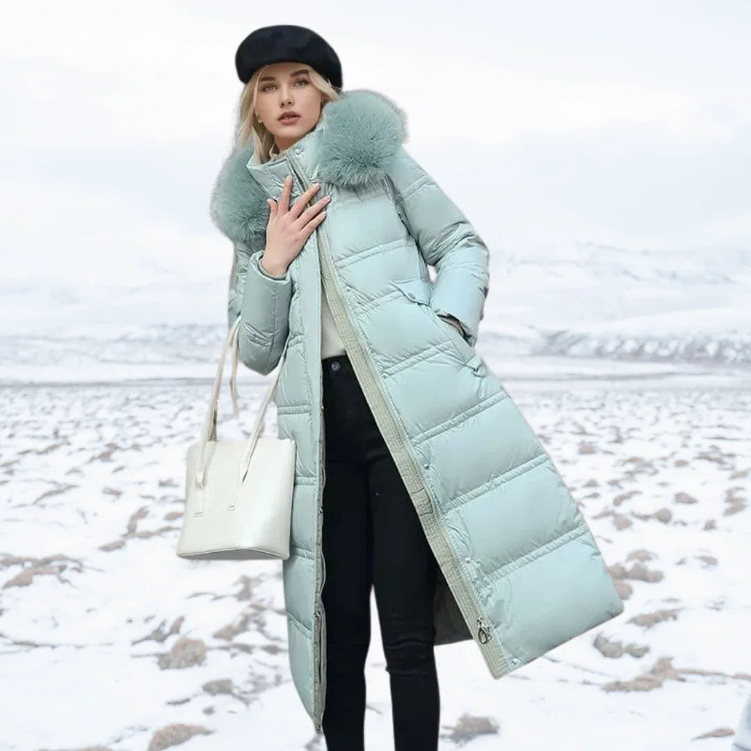 Edna | Women's Warm Fur Hood Quilted Puffer Long Winter Coat