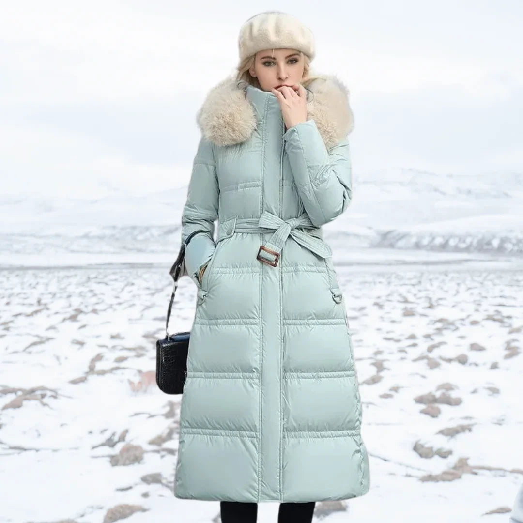Edna | Women's Warm Fur Hood Quilted Puffer Long Winter Coat