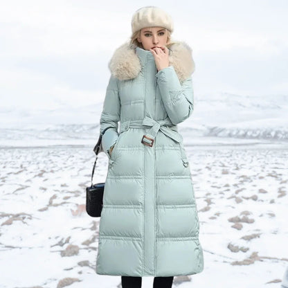 Edna | Women's Warm Fur Hood Quilted Puffer Long Winter Coat
