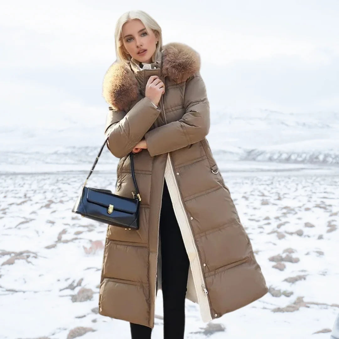 Edna | Women's Warm Fur Hood Quilted Puffer Long Winter Coat