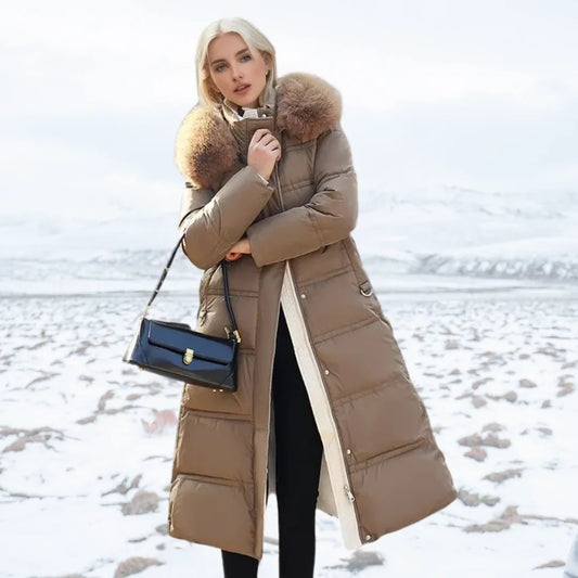Edna | Women's Warm Fur Hood Quilted Puffer Long Winter Coat