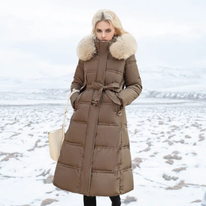 Edna | Women's Warm Fur Hood Quilted Puffer Long Winter Coat