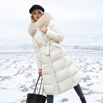 Edna | Women's Warm Fur Hood Quilted Puffer Long Winter Coat