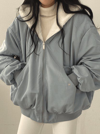 Linnea | Women's Oversized Sherpa-Lined Zip-Up Bomber Jacket