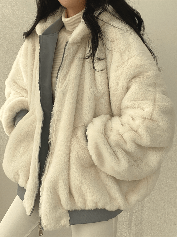 Linnea | Women's Oversized Sherpa-Lined Zip-Up Bomber Jacket