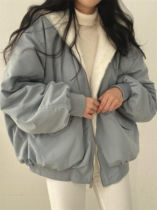 Linnea | Women's Oversized Sherpa-Lined Zip-Up Bomber Jacket