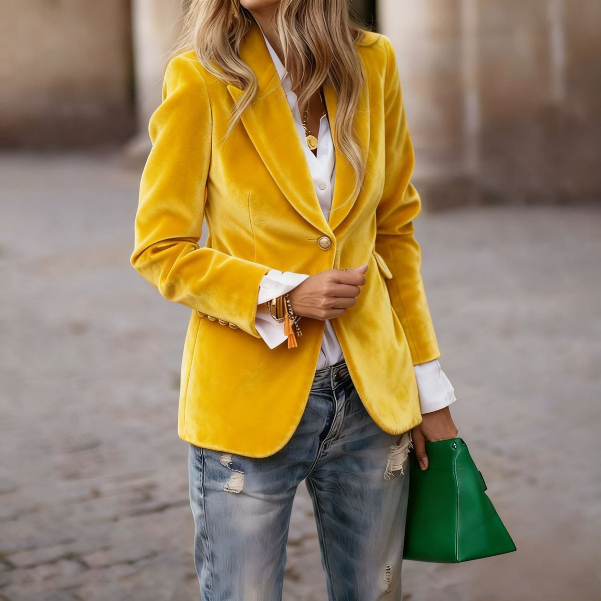 Beatrice | Women's Velvet Fitted Notched Lapel Single-Button Blazer